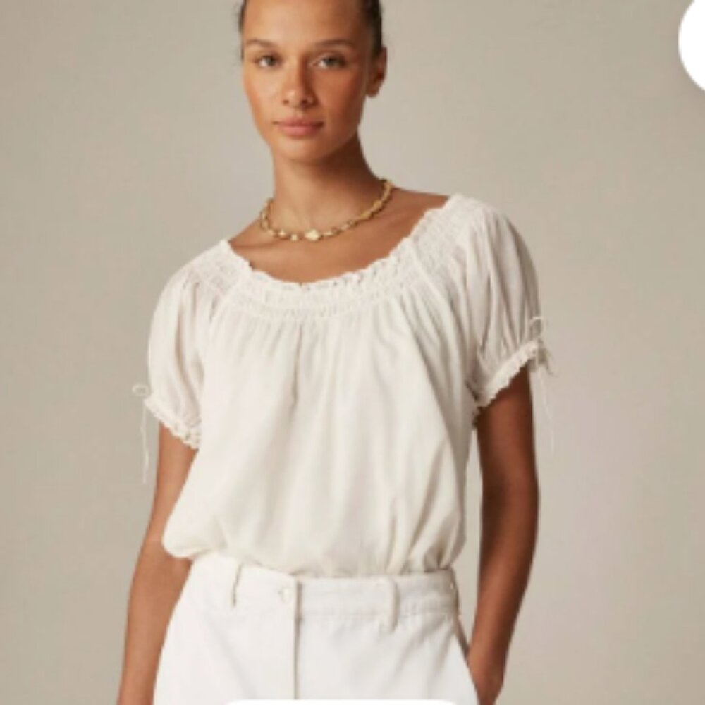 J. Crew Smocked ruffle trim top in cotton voile Sz. XL